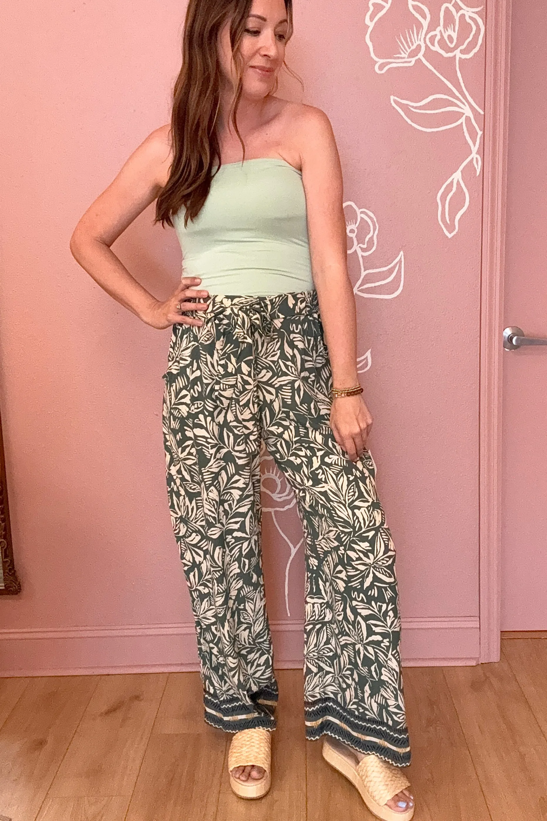 Harlow Leaf Print Wide Leg Pants