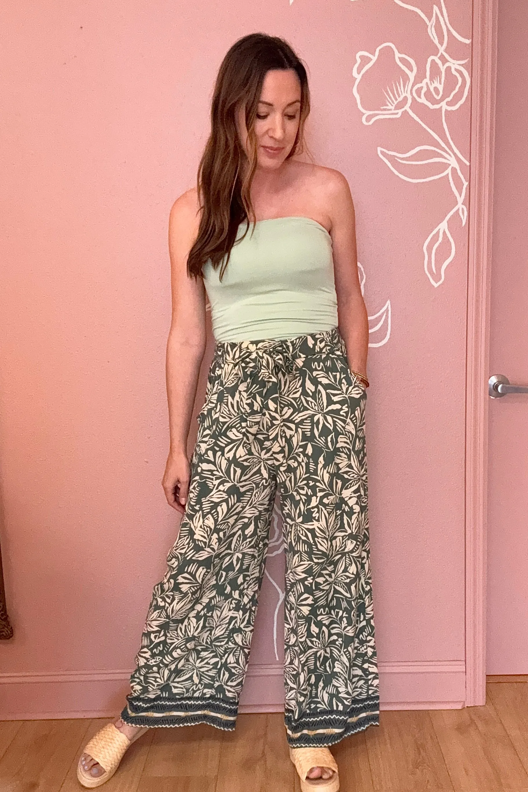 Harlow Leaf Print Wide Leg Pants