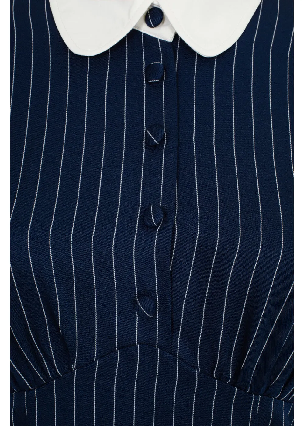 Hell Bunny Costello Pinstripe 40's Short Dress Navy