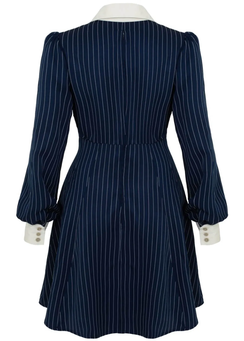 Hell Bunny Costello Pinstripe 40's Short Dress Navy