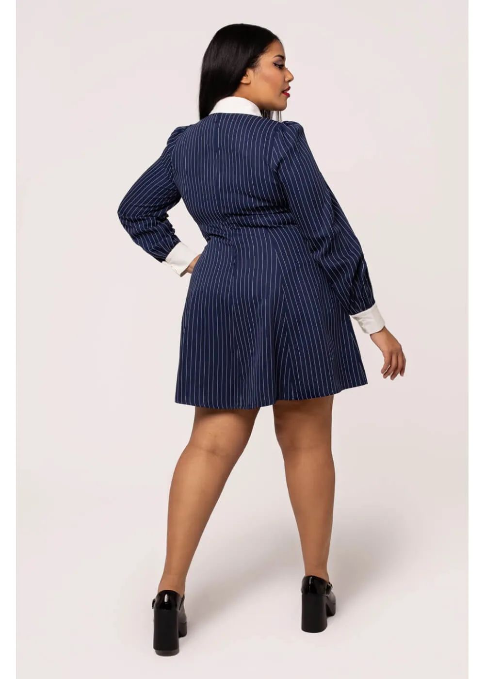 Hell Bunny Costello Pinstripe 40's Short Dress Navy