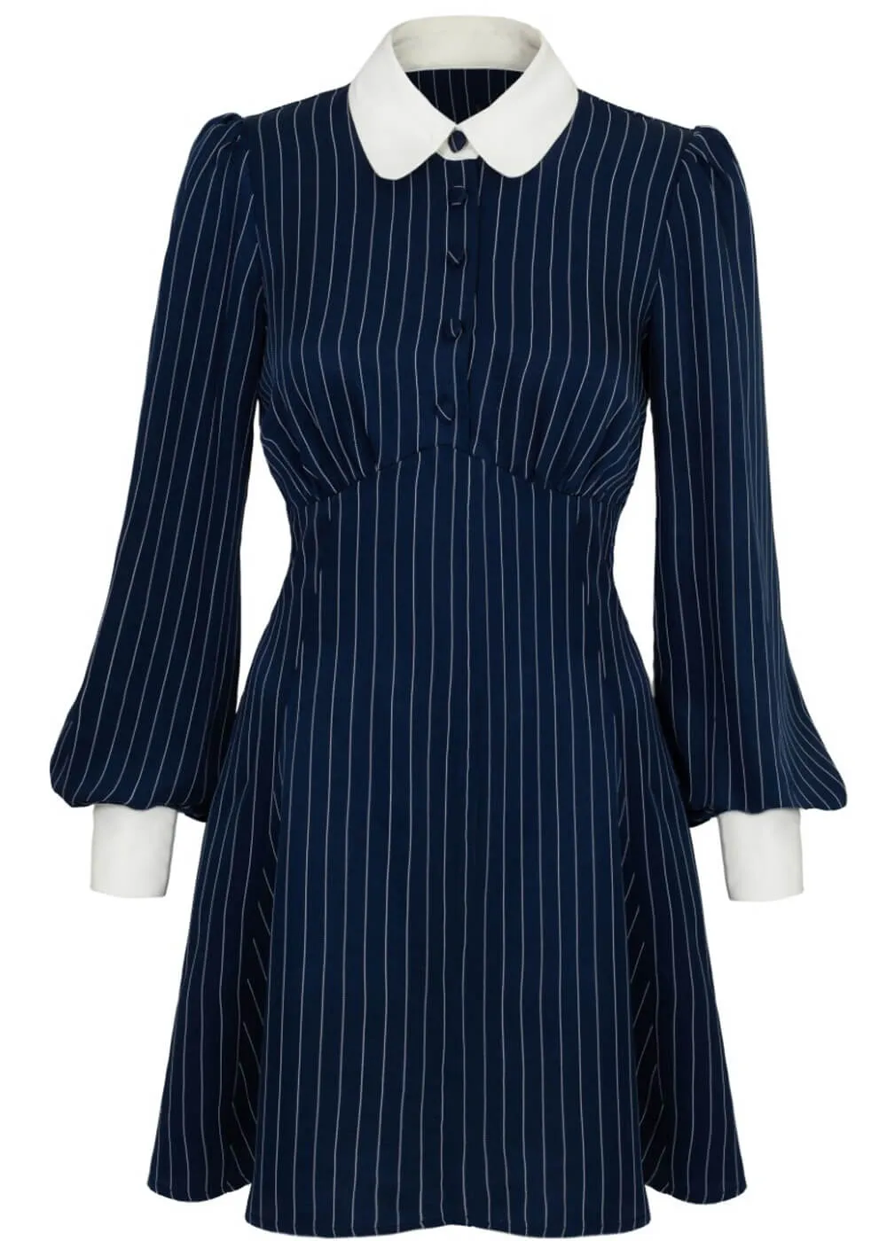 Hell Bunny Costello Pinstripe 40's Short Dress Navy