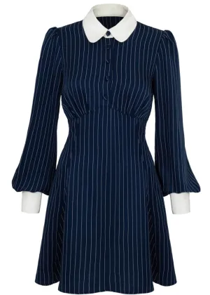 Hell Bunny Costello Pinstripe 40's Short Dress Navy