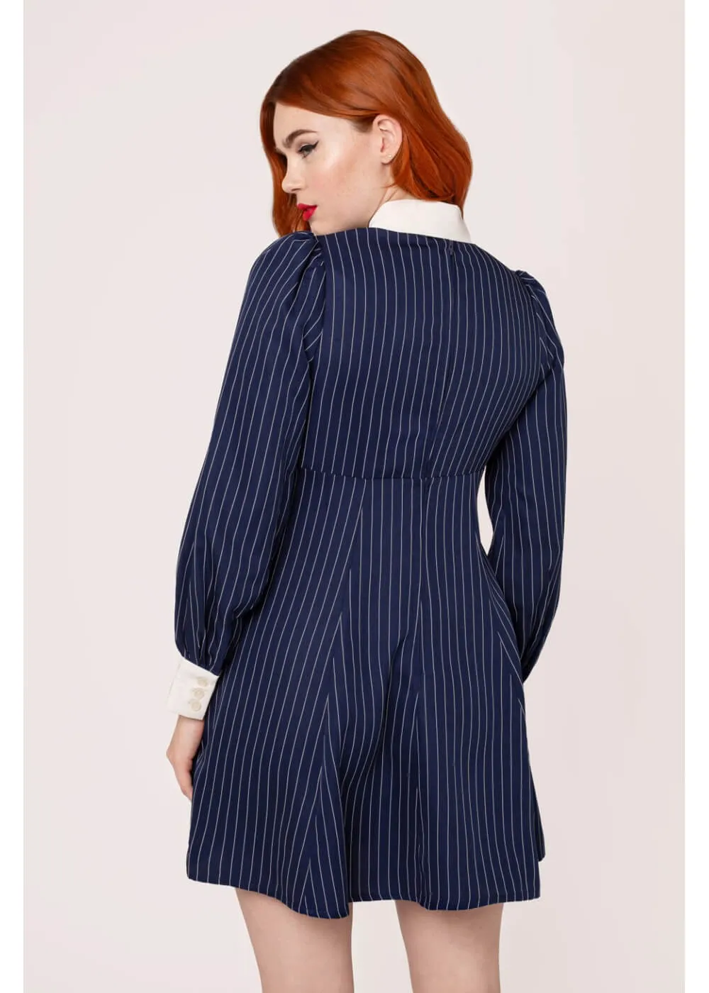 Hell Bunny Costello Pinstripe 40's Short Dress Navy
