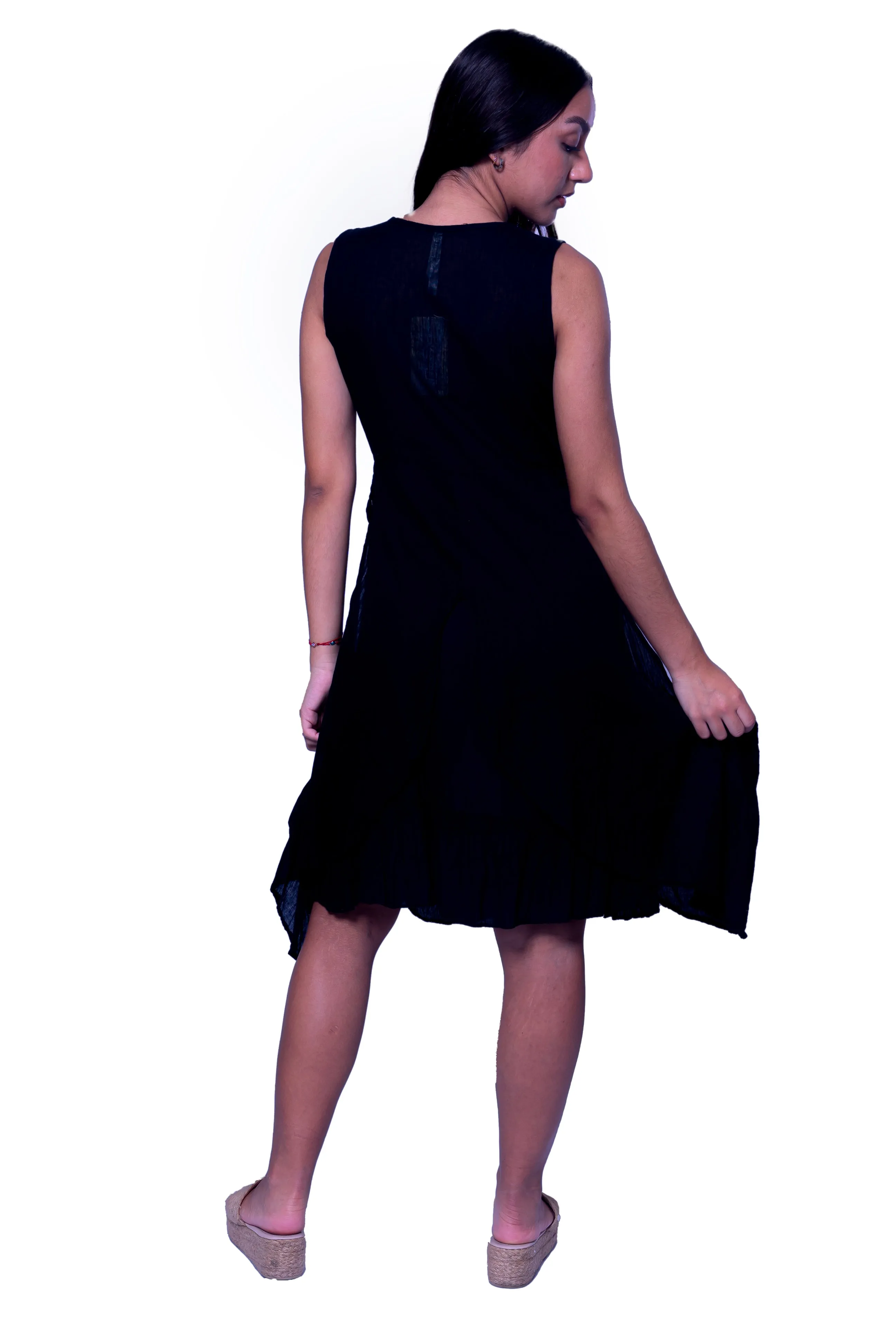 High Low dori Pattern dress in Black