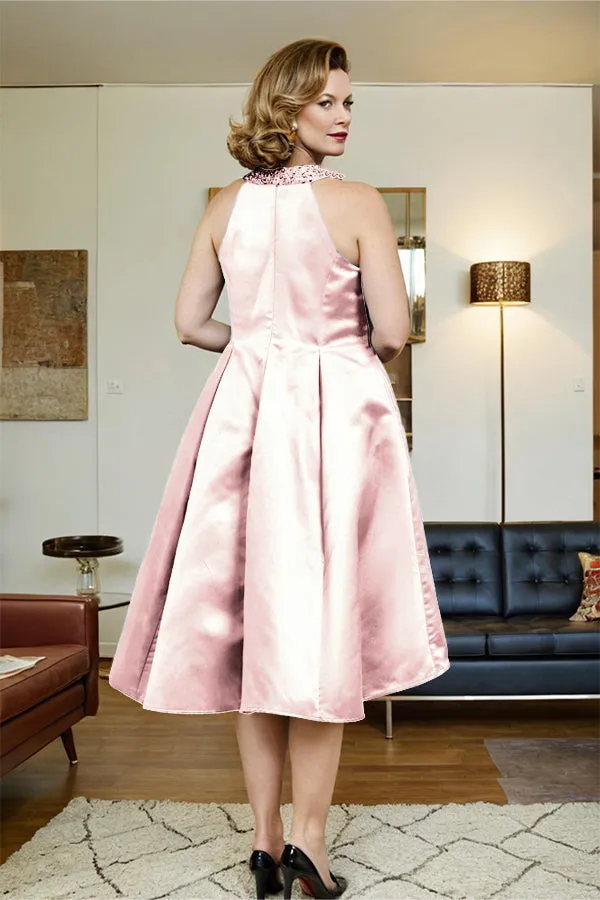 High Low Sleeveless Halter A Line Mother of the Bride Dress