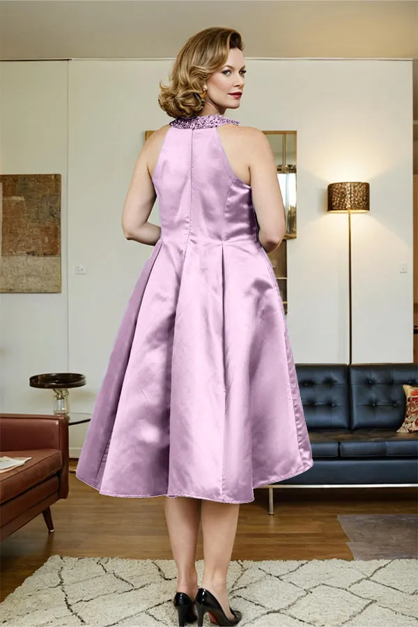 High Low Sleeveless Halter A Line Mother of the Bride Dress