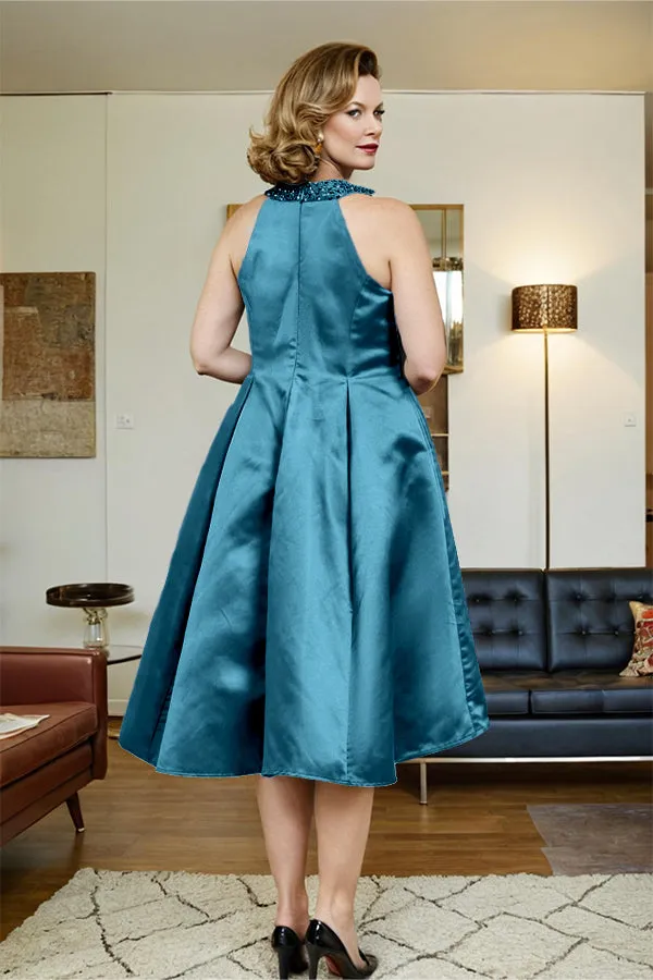High Low Sleeveless Halter A Line Mother of the Bride Dress