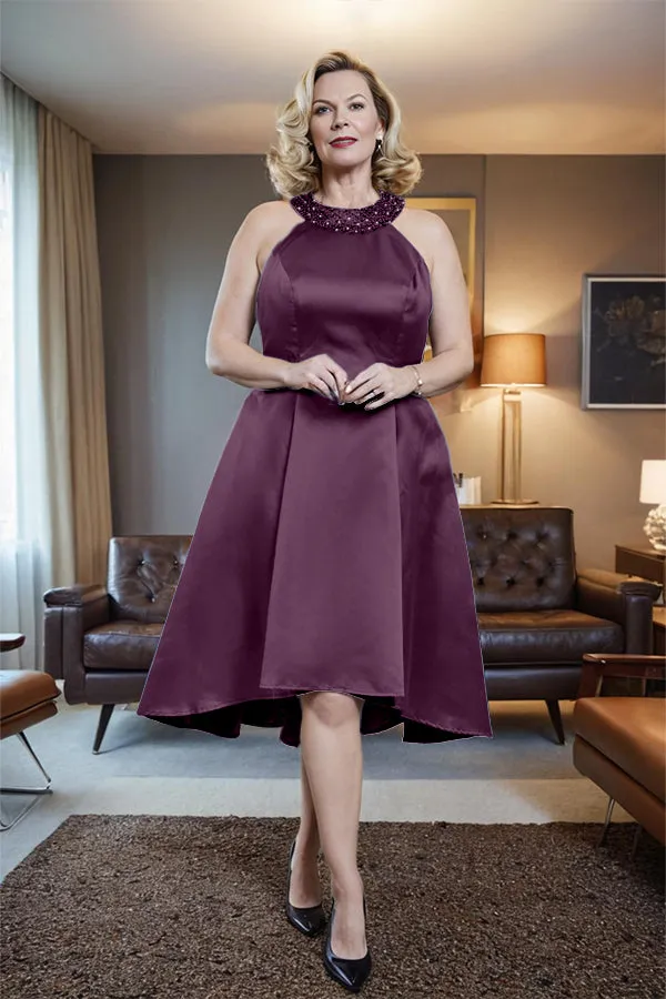 High Low Sleeveless Halter A Line Mother of the Bride Dress