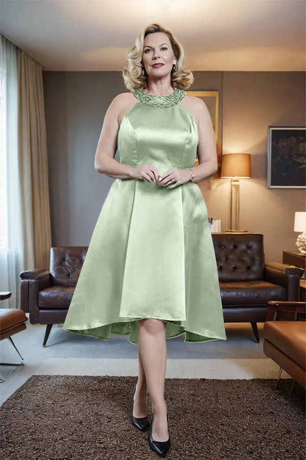 High Low Sleeveless Halter A Line Mother of the Bride Dress