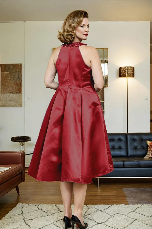 High Low Sleeveless Halter A Line Mother of the Bride Dress