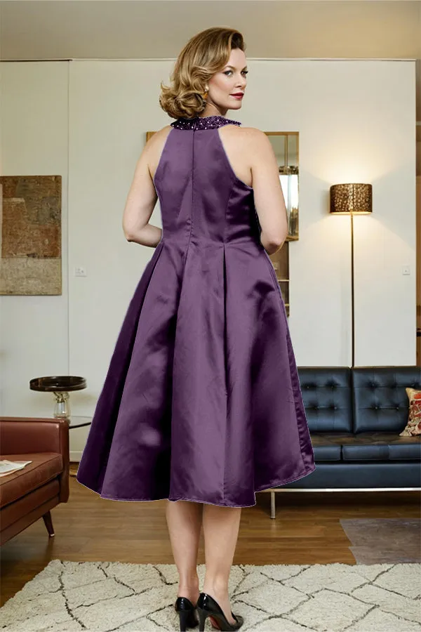 High Low Sleeveless Halter A Line Mother of the Bride Dress