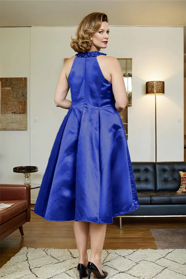 High Low Sleeveless Halter A Line Mother of the Bride Dress