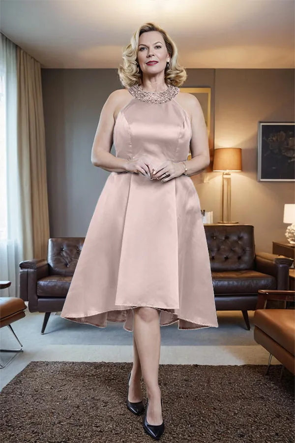 High Low Sleeveless Halter A Line Mother of the Bride Dress