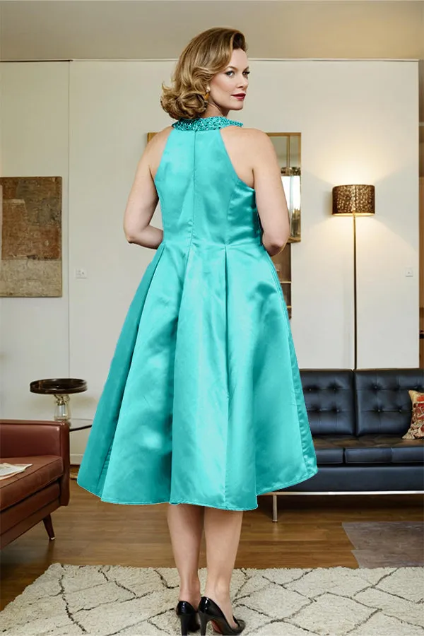 High Low Sleeveless Halter A Line Mother of the Bride Dress