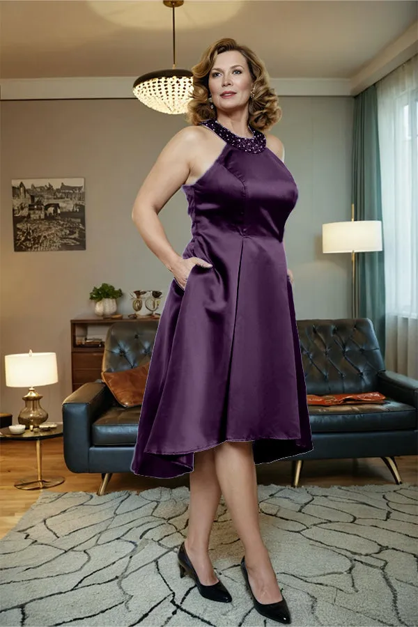 High Low Sleeveless Halter A Line Mother of the Bride Dress