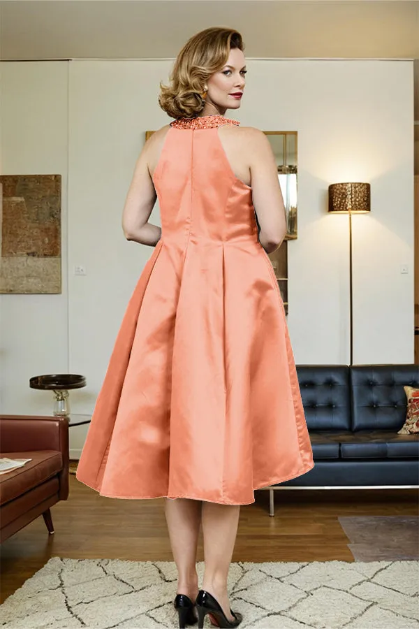 High Low Sleeveless Halter A Line Mother of the Bride Dress