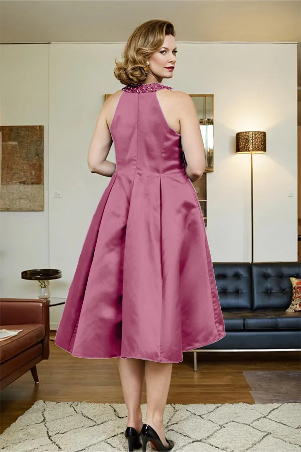 High Low Sleeveless Halter A Line Mother of the Bride Dress