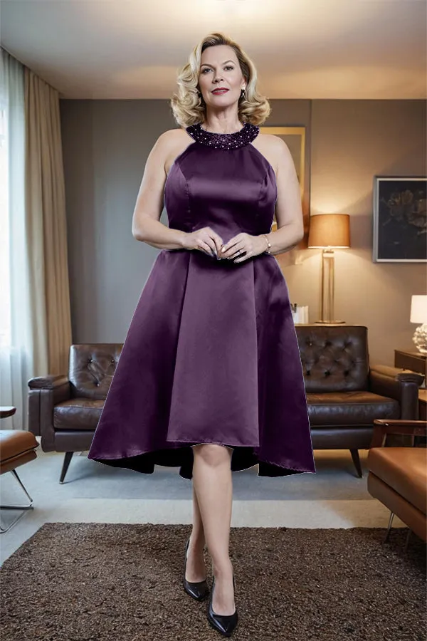 High Low Sleeveless Halter A Line Mother of the Bride Dress