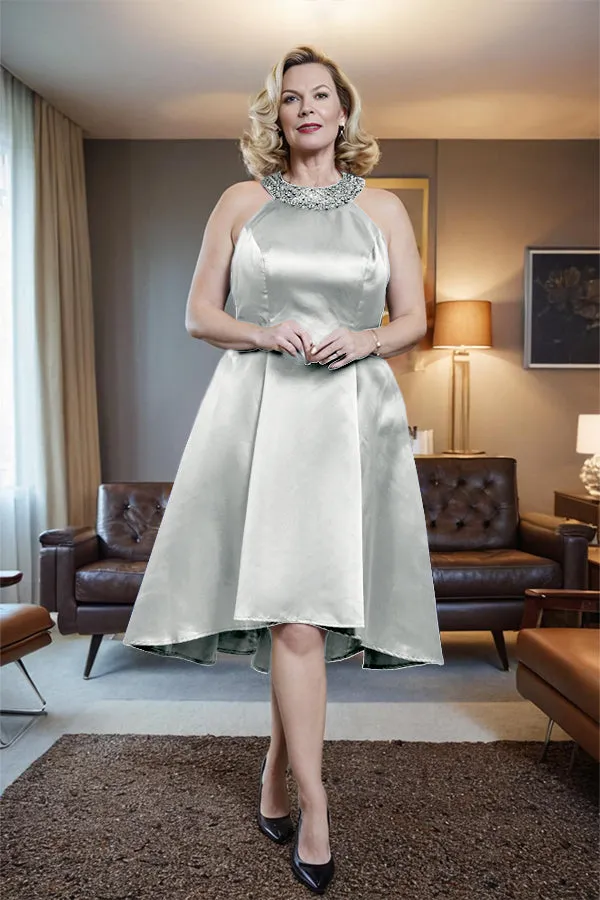 High Low Sleeveless Halter A Line Mother of the Bride Dress