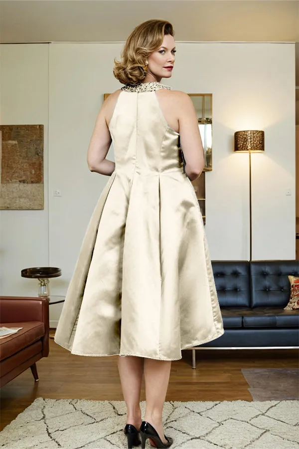 High Low Sleeveless Halter A Line Mother of the Bride Dress