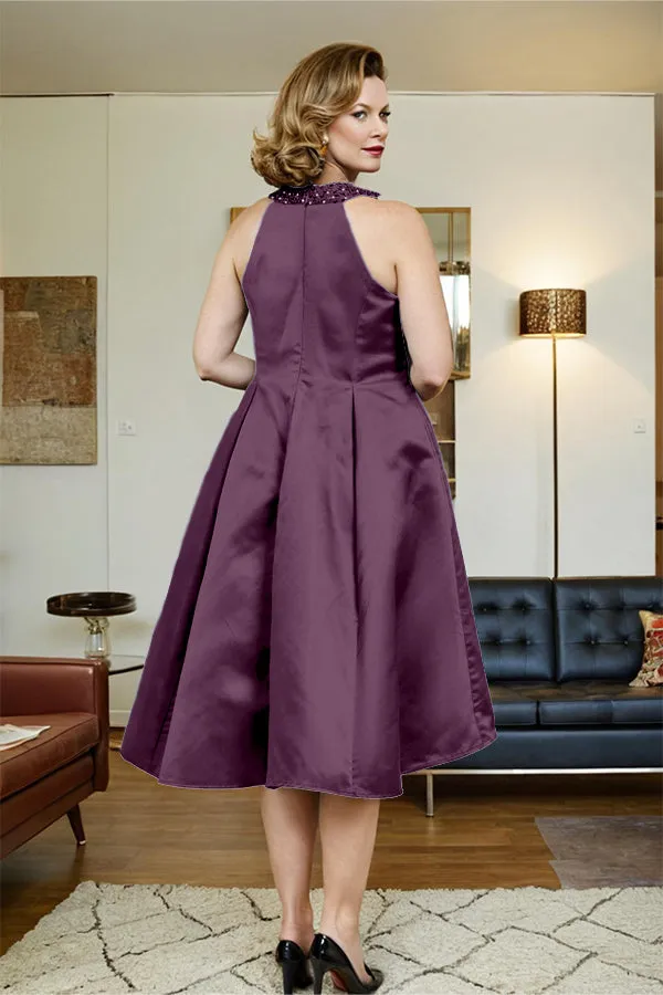 High Low Sleeveless Halter A Line Mother of the Bride Dress