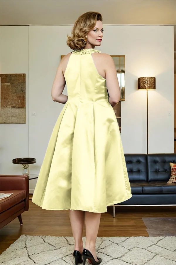 High Low Sleeveless Halter A Line Mother of the Bride Dress