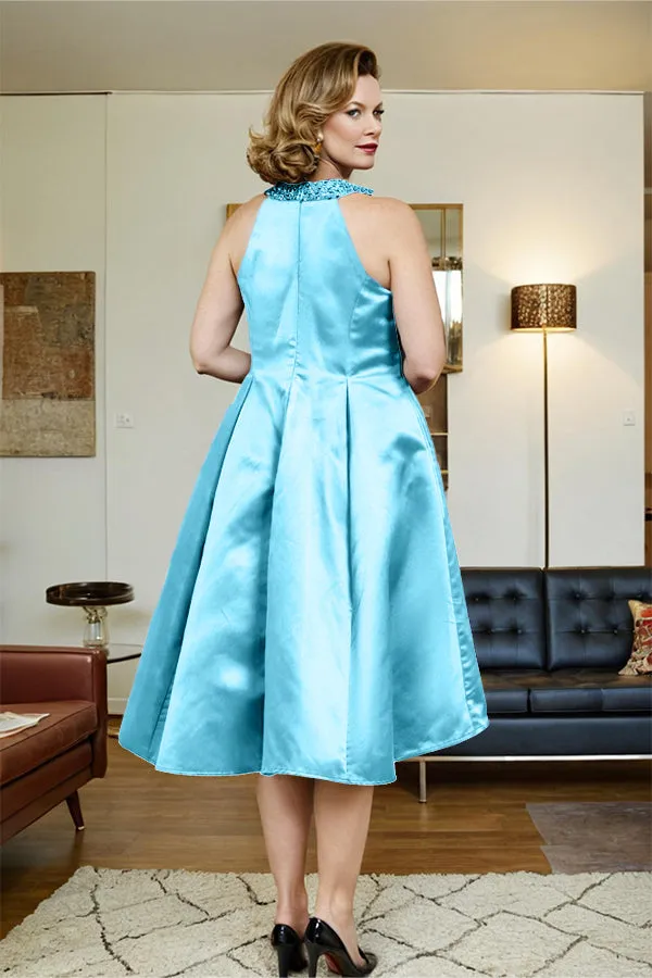 High Low Sleeveless Halter A Line Mother of the Bride Dress