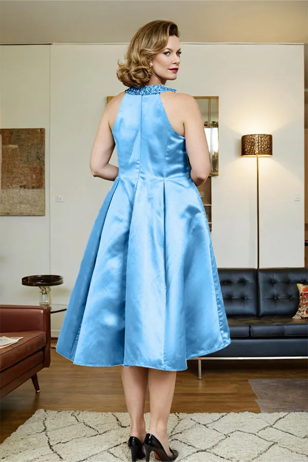 High Low Sleeveless Halter A Line Mother of the Bride Dress