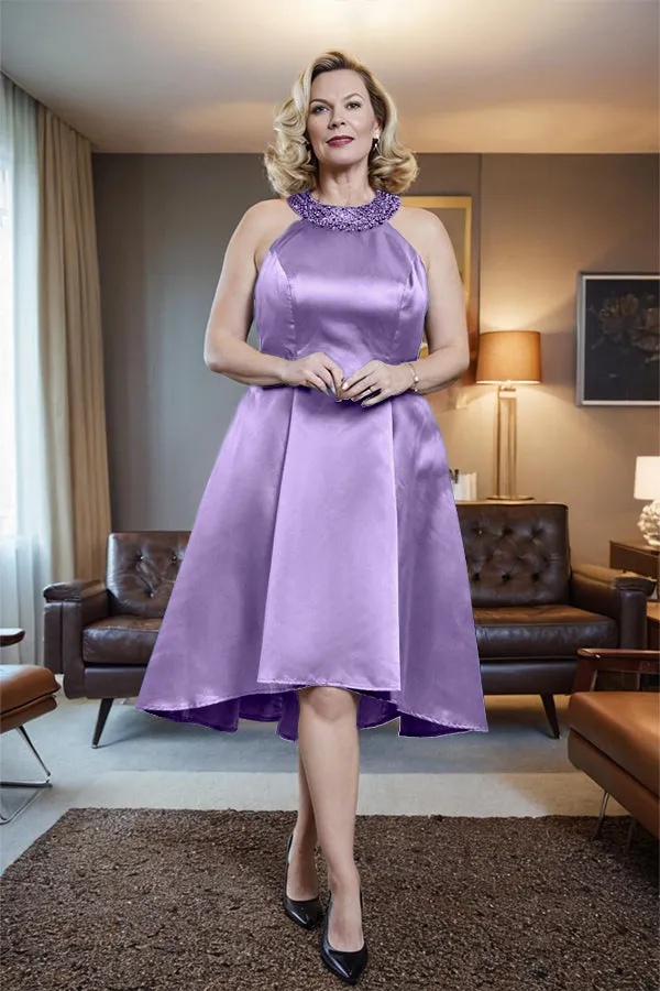 High Low Sleeveless Halter A Line Mother of the Bride Dress