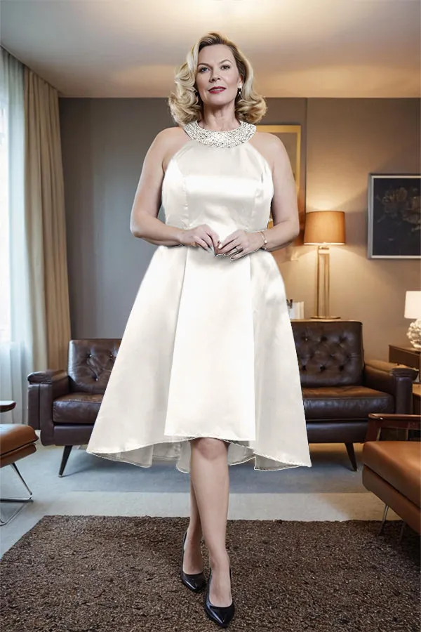 High Low Sleeveless Halter A Line Mother of the Bride Dress