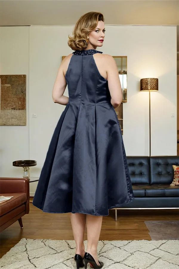 High Low Sleeveless Halter A Line Mother of the Bride Dress