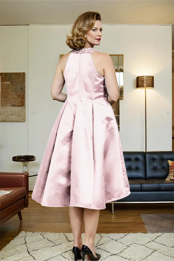 High Low Sleeveless Halter A Line Mother of the Bride Dress