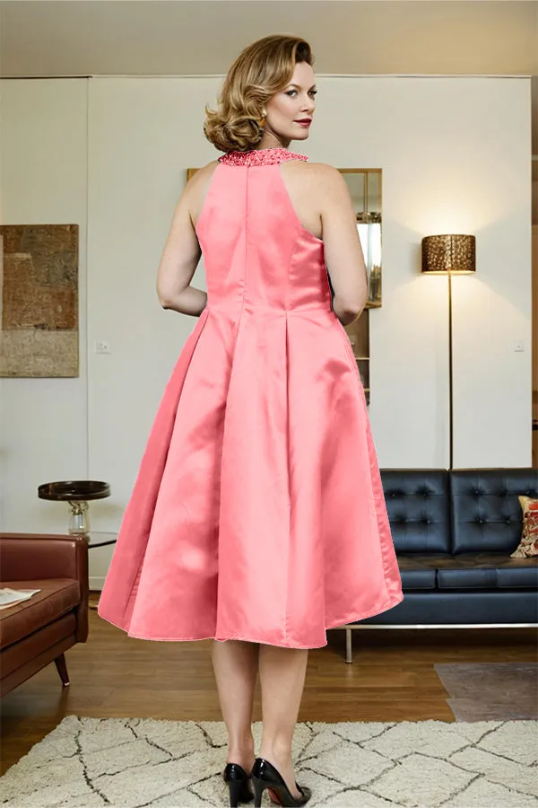 High Low Sleeveless Halter A Line Mother of the Bride Dress