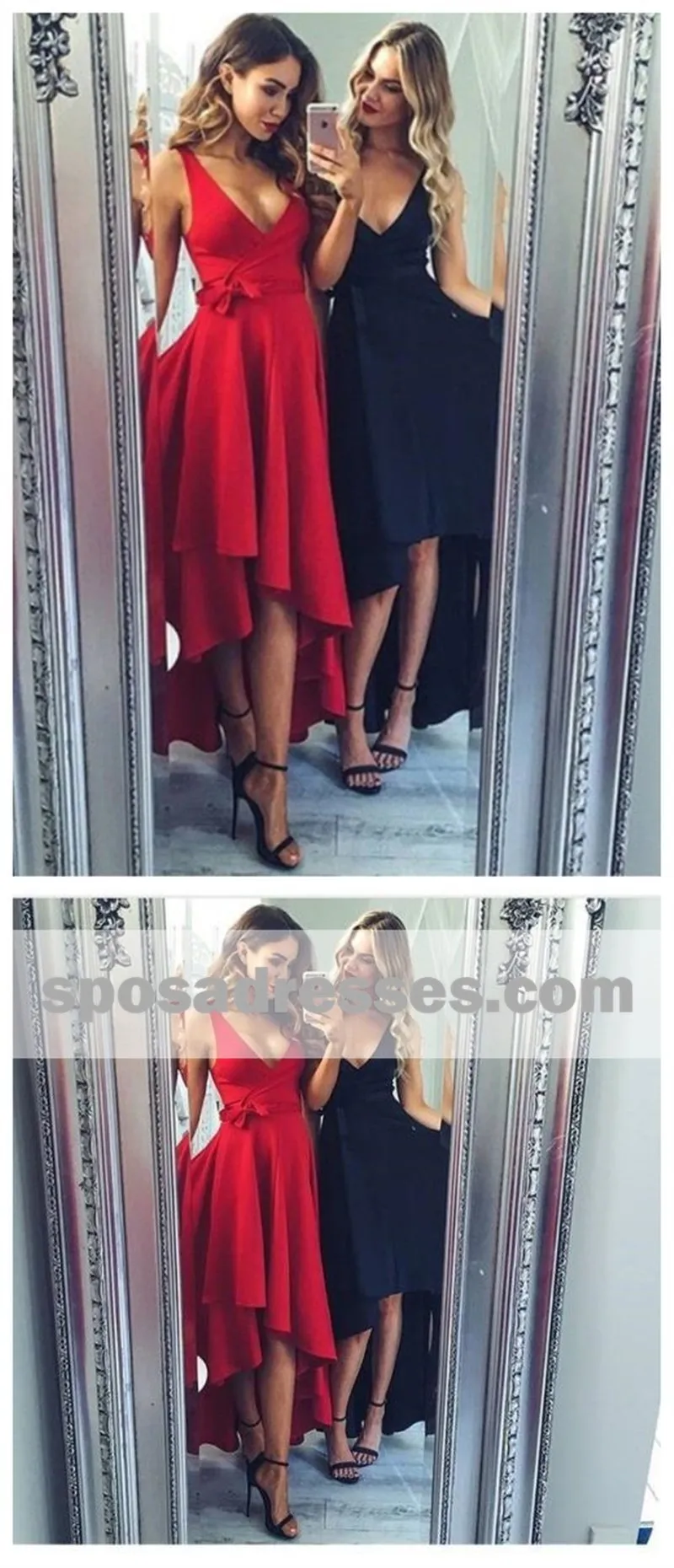 High Low V Neck Simple Cheap Short Red Homecoming Dresses Online,BDY0299