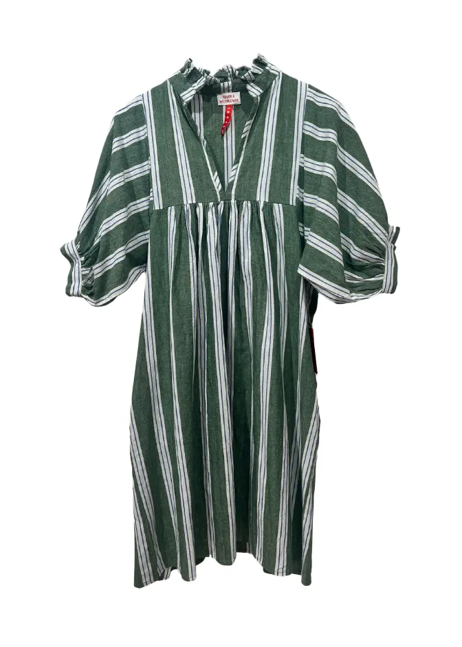 High Neck Dress - Green Stripe