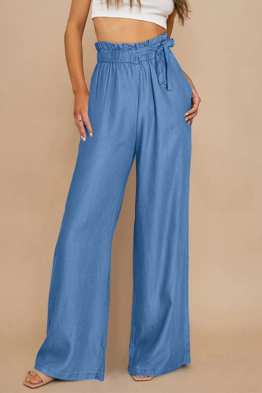 High Waist Pocketed Wide Leg Tencel Jeans
