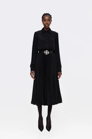 High Waisted Pleated Skirt With Beaded Hem