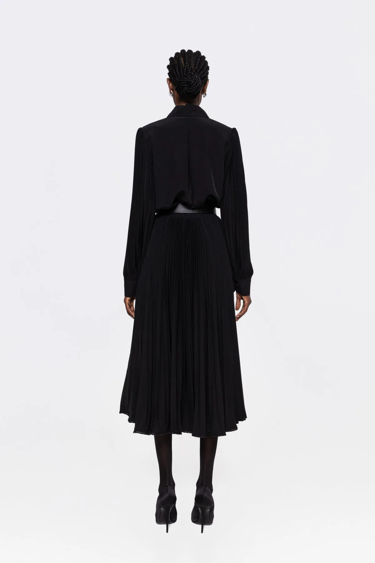 High Waisted Pleated Skirt With Beaded Hem