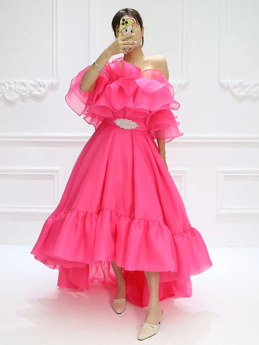 Hot Pink High Low Elegant Prom Party Gown Bridal Shower Dress Colorful Dresses for Wedding YW231123