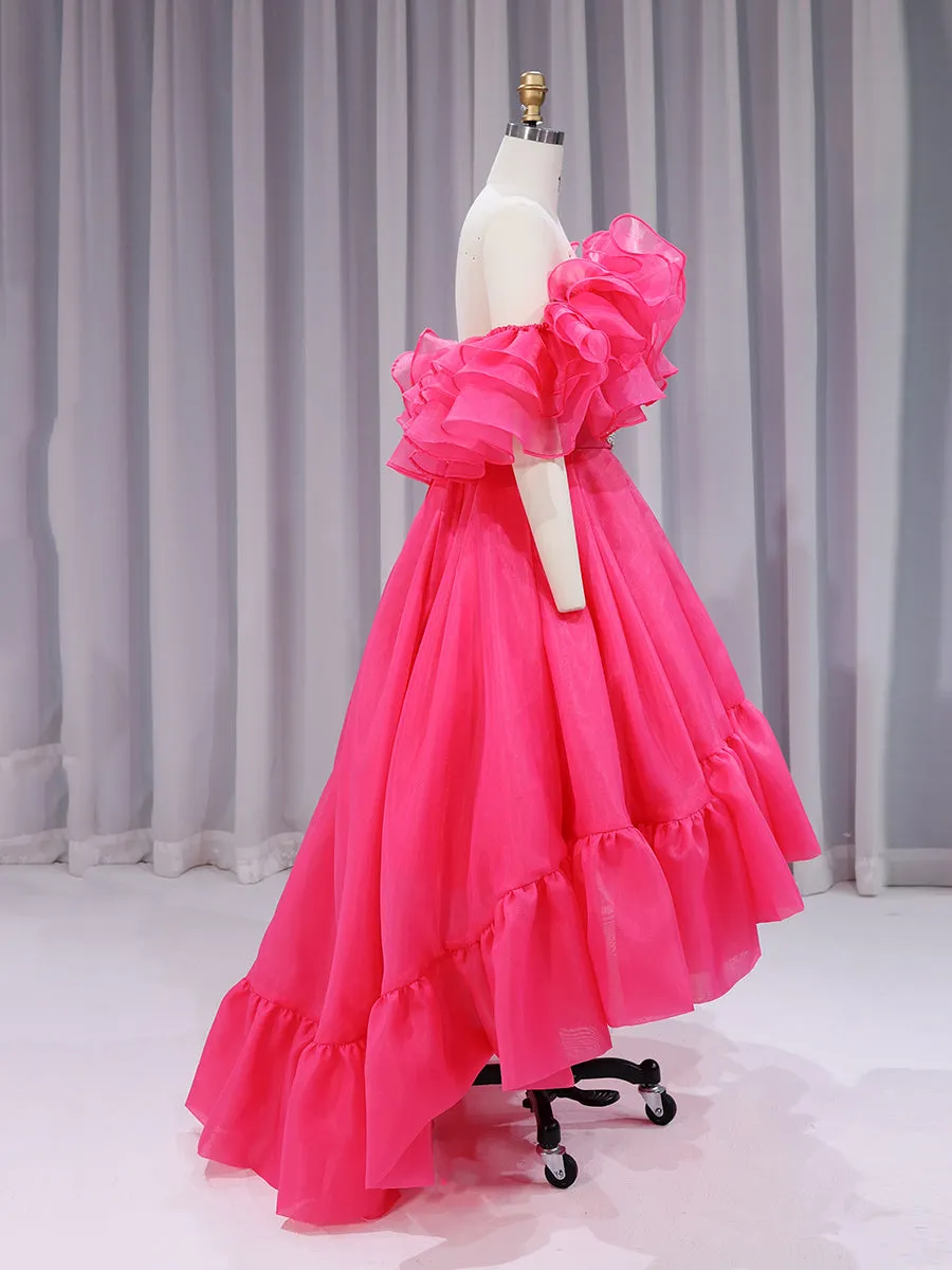 Hot Pink High Low Elegant Prom Party Gown Bridal Shower Dress Colorful Dresses for Wedding YW231123