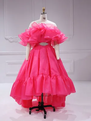 Hot Pink High Low Elegant Prom Party Gown Bridal Shower Dress Colorful Dresses for Wedding YW231123