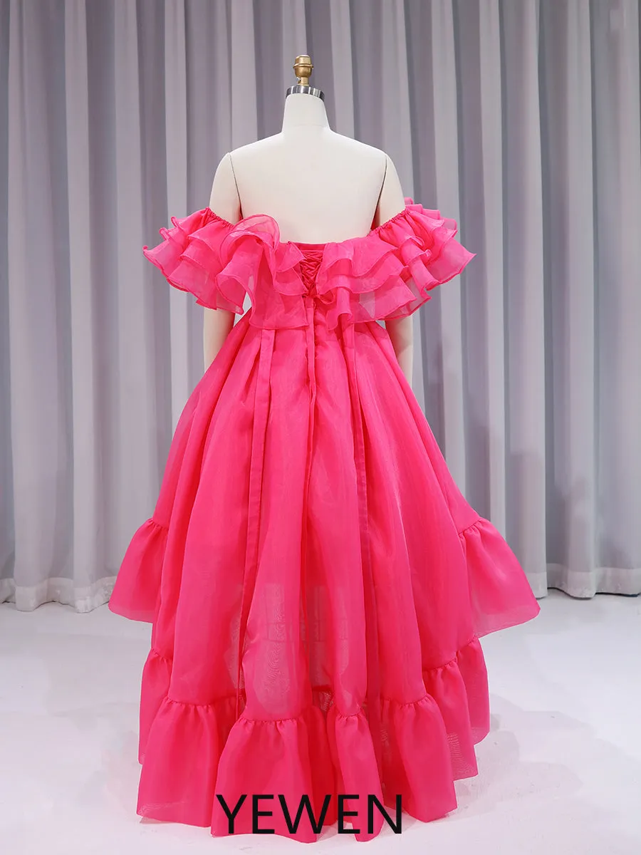 Hot Pink High Low Elegant Prom Party Gown Bridal Shower Dress Colorful Dresses for Wedding YW231123