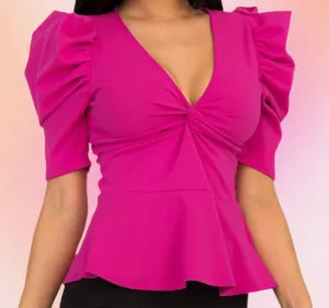 Hot Pink Puff sleeve fitted top