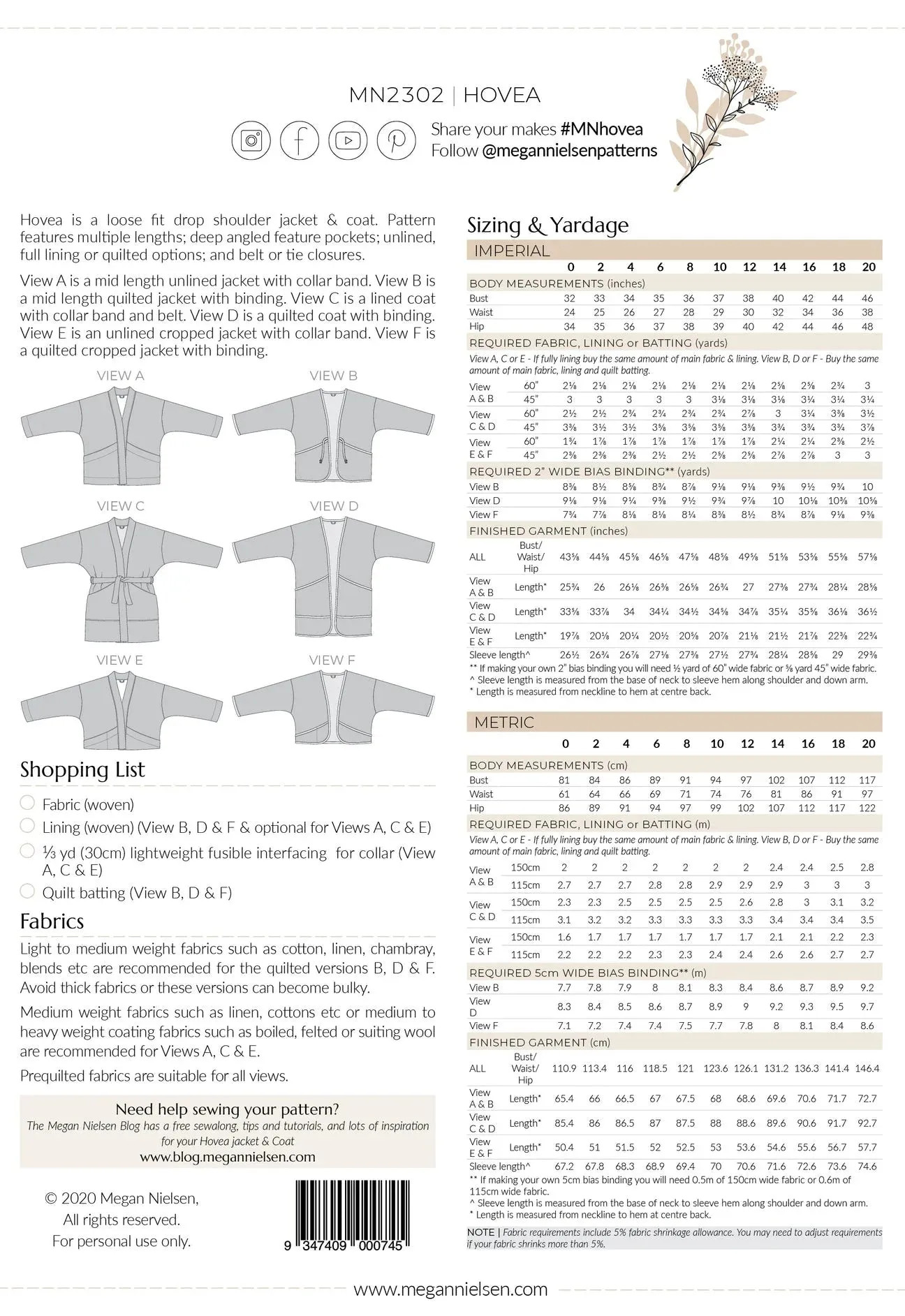 Hovea Jacket and Coat - Megan Nielson Patterns