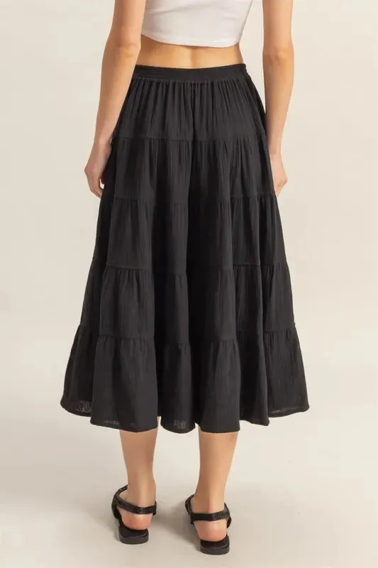 HYFVE Double Gauze Tiered Midi Skirt with Pockets