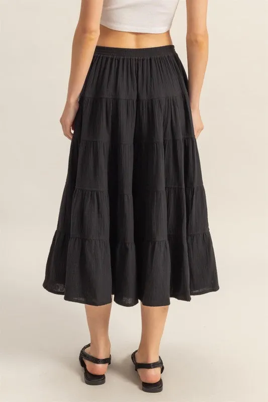 HYFVE Double Gauze Tiered Midi Skirt with Pockets