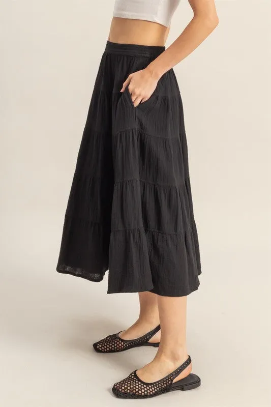 HYFVE Double Gauze Tiered Midi Skirt with Pockets