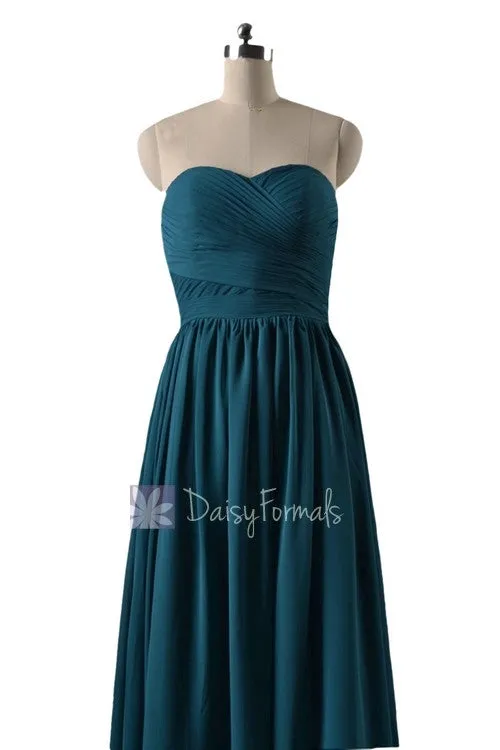 In stock,Ready to Ship - Long Sweetheart Peacock Teal Chiffon Formal Dress(BM10824L) - (#42 Peacock Teal, Sz4)
