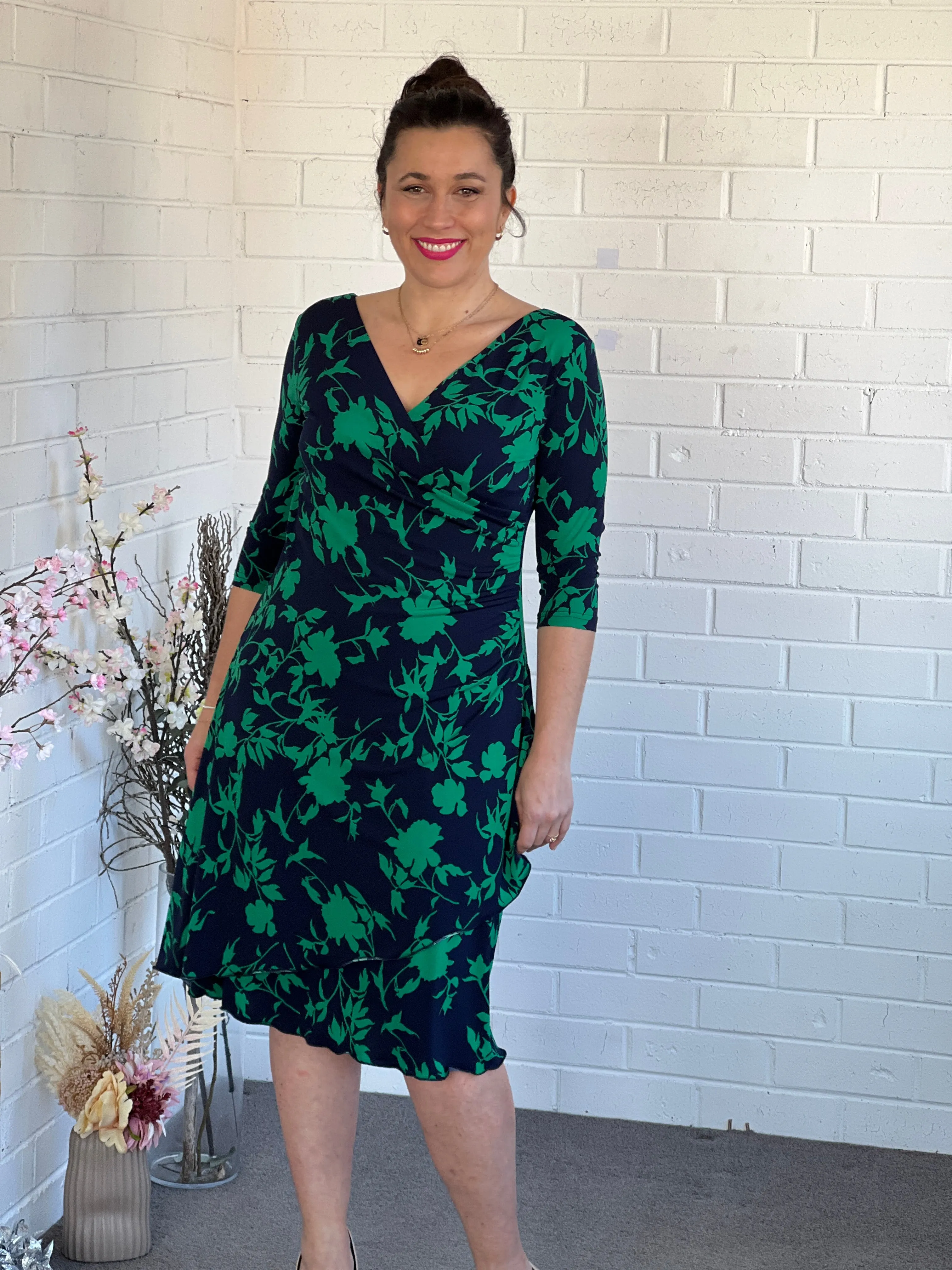 Isidora Navy Leaf Wrap Dress
